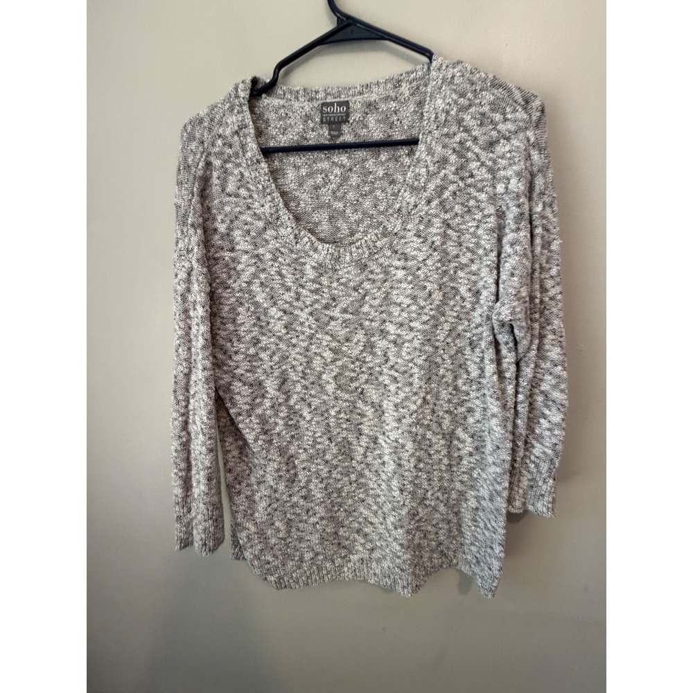 Soho Street New York & Company Gray Marled Scoop Neck Knit Sweater Large